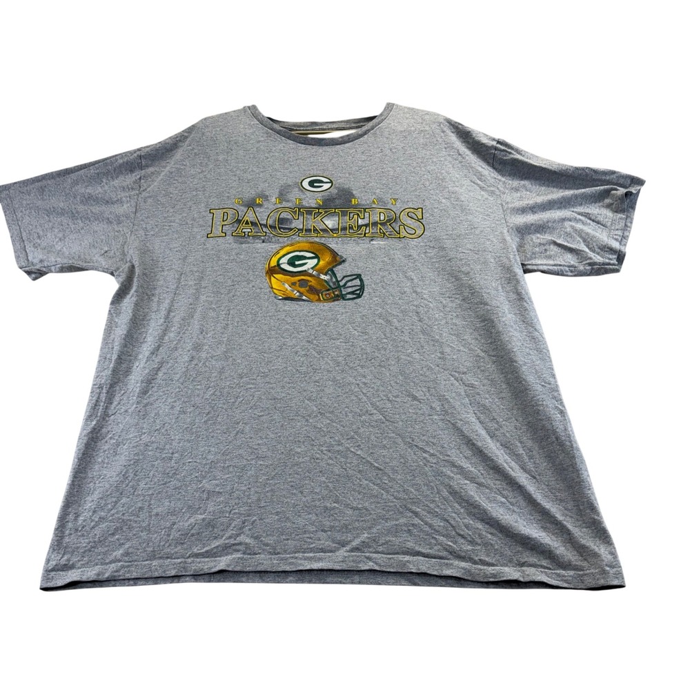 NFL Team Apparel T-Shirt Mens XL Gray Green Bay Packers Helmet Graphic Short Slv